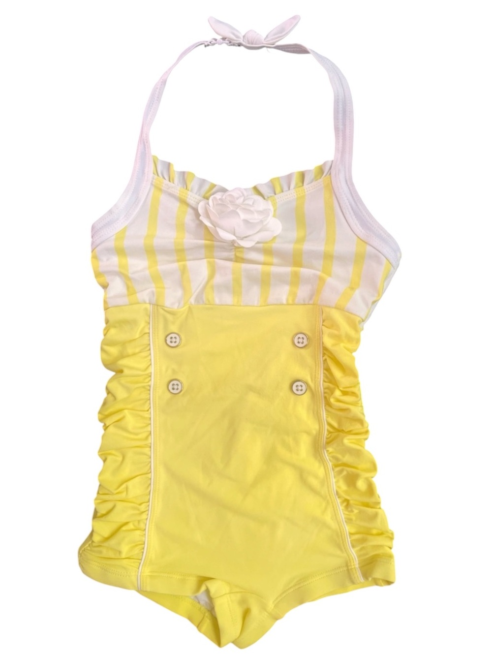 Janie and Jack Retro One Piece Swimsuit Girls 7 Yellow White Nautical Preppy